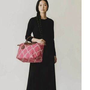 Longchamp Le Pliage tote bag  with a horse logo lattice pattern pinkish brown